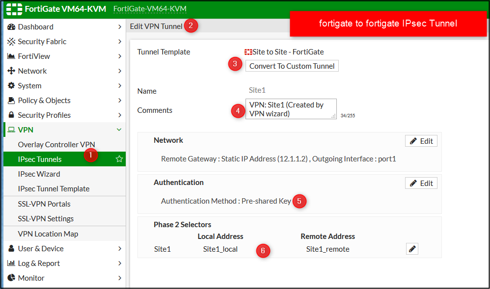 fortinet firewall site to site vpn configuration ipad
